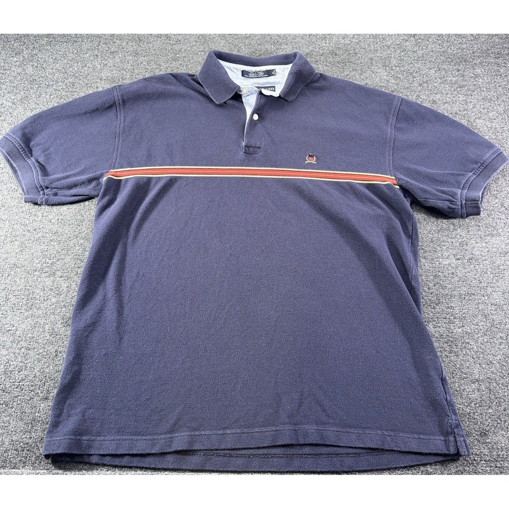 Tommy Hilfiger Men's Polo Shirt Blue Size XL 100% Cotton VTG Fade Y2K EUC